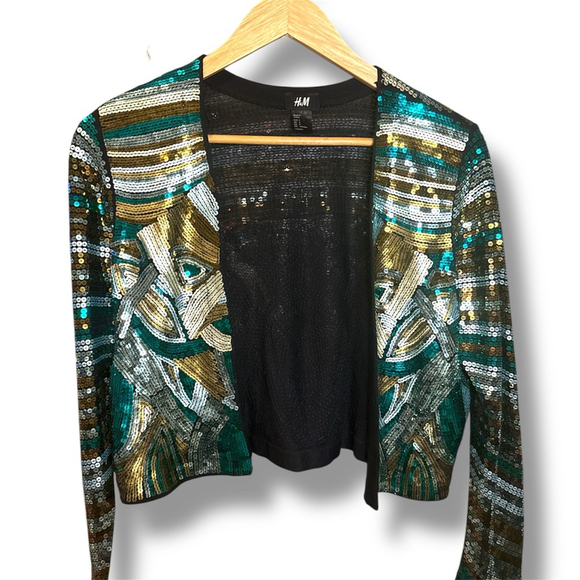 H&M Jackets & Blazers - H&M Sequin Jacket Green/Gold Size S